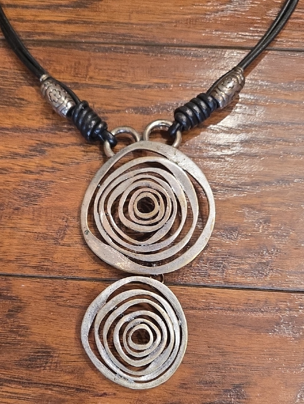 Handcrafted Spiral Pendant Necklace - Black and Silver